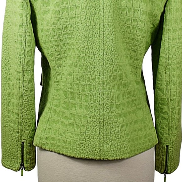 Unique Carlisle Green Angora-Wool Blend Embossed Moto Zip Jacket - Picture 8 of 11